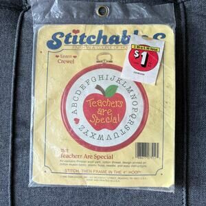 Teachers Are Special Vintage Stamped Crewel Embroidery Kit by Stitchables 1980s